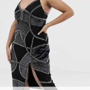 ASOS Curve Black and Silver Midi Dress